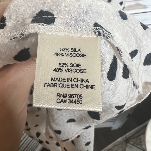 REBECCA TAYLOR 6 Spotted Animal Print Silk Top Button Placket Bell Sleeve White - Picture 10 of 14